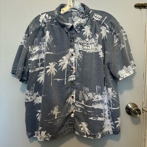 JANE & DELANCEY Button Down Button Down Tropical Palm Tree Print Top | Size XL